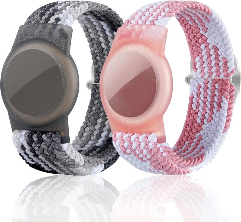 FNCOLL 2 Pack Kids Wristband for AirTag, Nylon Watch Band GPS Tracker Holder Protective Case Compatible with Apple Air Tag, Adjustable Anti-lost Bracelet for Toddler Baby Children Elders - Image 1